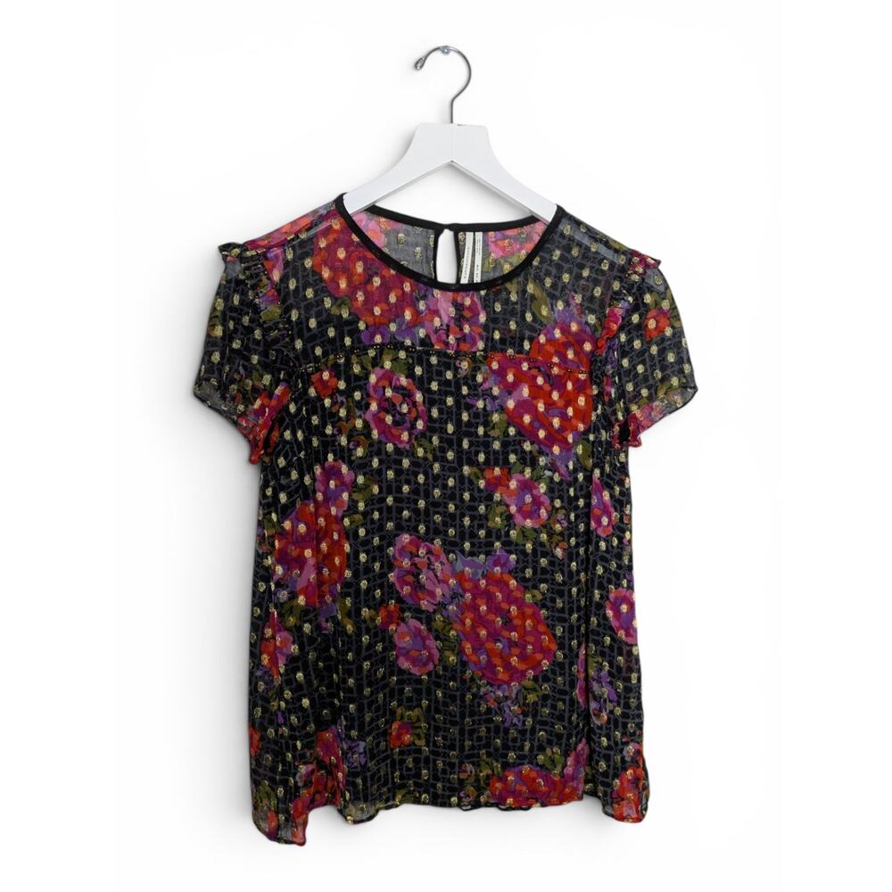 Anthropologie Fiorella Blouse Sheer Floral Metallic Dots - Size 8 - Picture 2 of 8